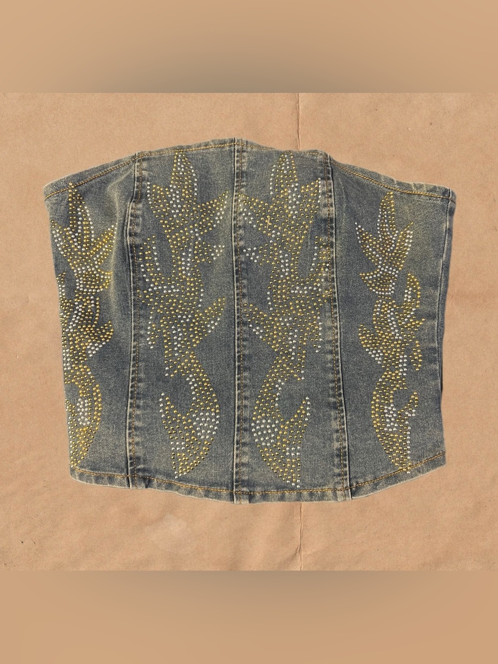 Studded Denim Corset Crop Top - Blue
